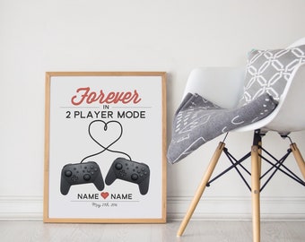 Gamer Print Wedding Gift / Custom Name Date Personalized Video Game Controllers / Engagement Newlyweds Anniversary / UNFRAMED 8x10 or 11x14