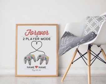 Gamer Print Wedding Gift / Custom Name Date Personalized Video Game Controllers / Engagement Newlyweds Anniversary / UNFRAMED 8x10 or 11x14