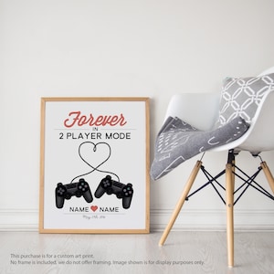 Gamer Print Wedding Gift / Custom Name Date Personalized Video Game Controllers / Engagement Newlyweds Anniversary / UNFRAMED 8x10 or 11x14