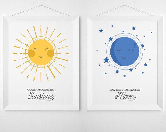 Sun And Moon Print Set Modern Nursery Art Colorful Art Etsy