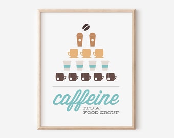 Coffee Pyramid Kitchen Print / Caffeine Food Group / Aqua Funny Saying Pun Wall Art / Espresso Bar Gift / DIGITAL PRINTABLE DOWNLOAD / N-15