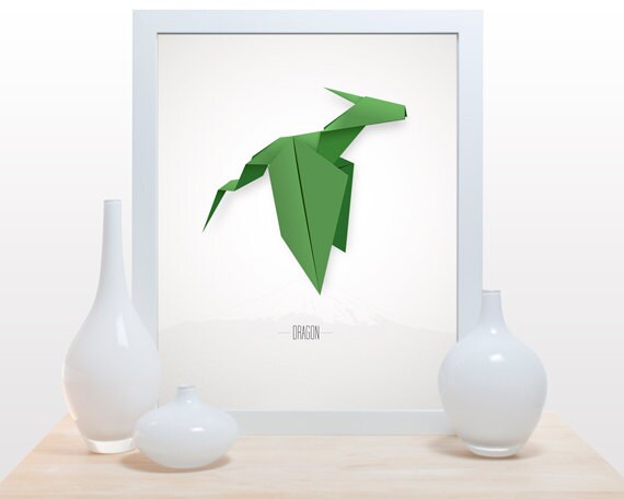Origami Drachen Print Poster Modernes Dekor Wand Poster Kunst Papier Falten Japanische Drachen Magische Mythologische Kreatur Asiatische Inspiriert