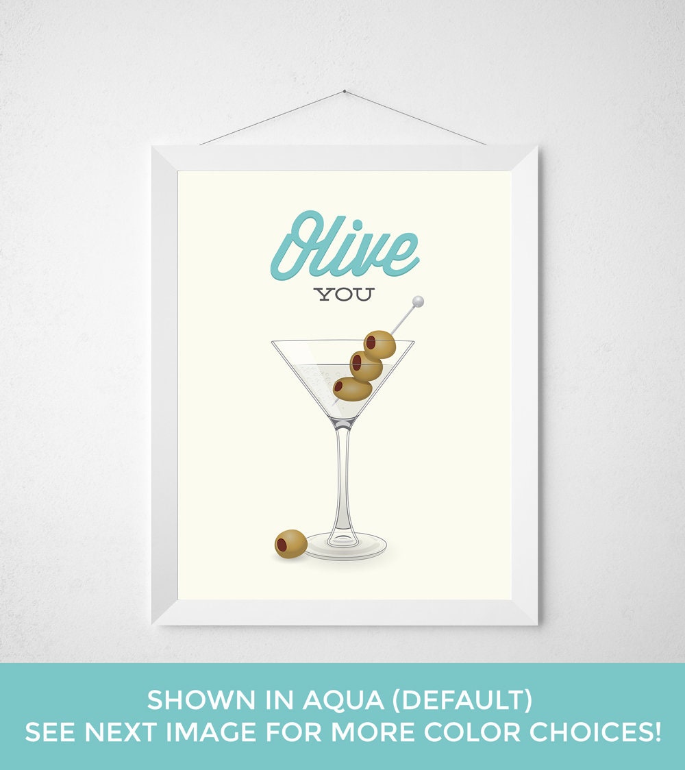 Olive You Martini Bar Print Poster Liquor Cart Decor - Etsy