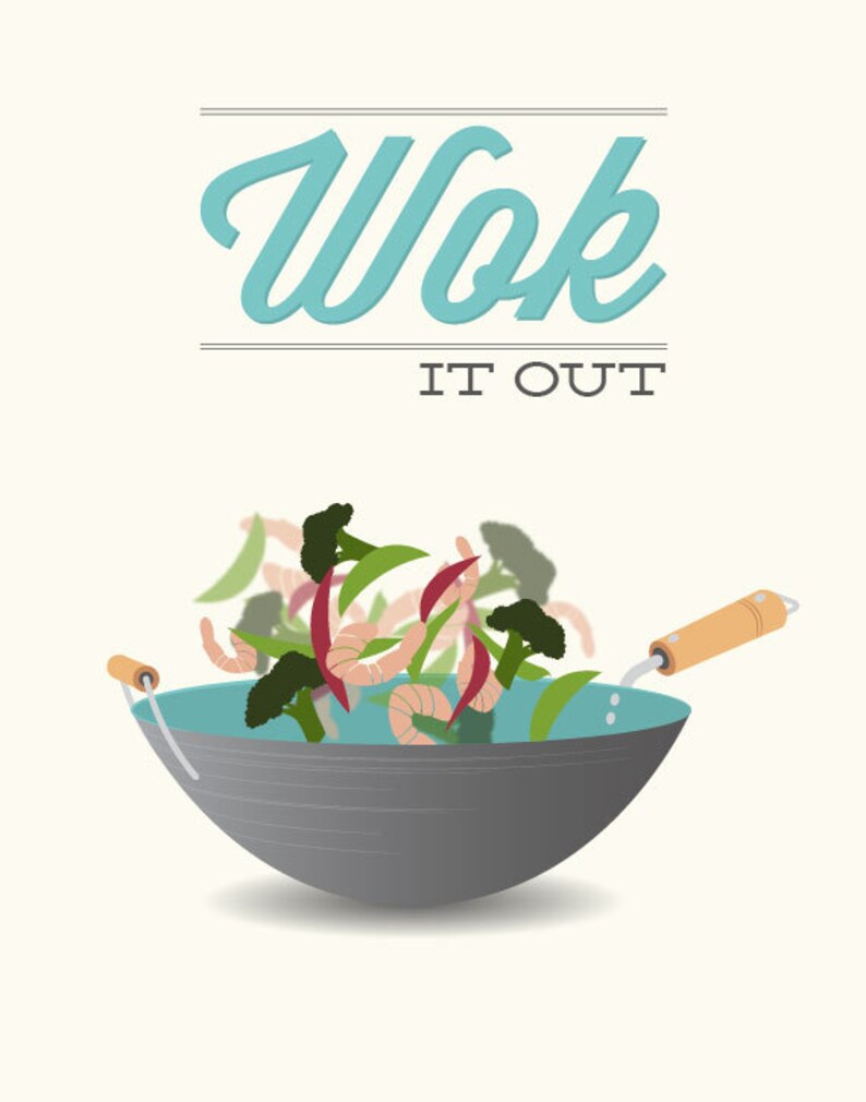 Wok Kitchen Print Wok It Out Poster Wall Art Decor Cooking Etsy