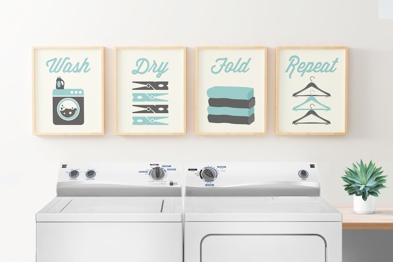 Laundry Prints 4 Piece Print Set UNFRAMED Aqua Simple Etsy