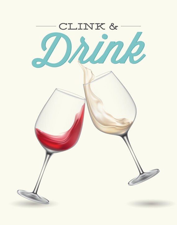 Wine Bar Print Clink And Drink Art Wall Decor Modern 50