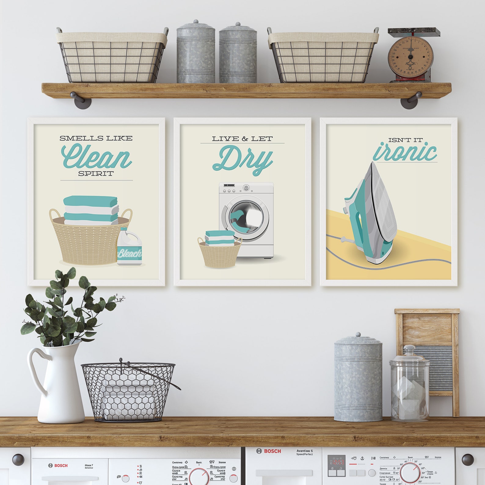 Set of 3 Laundry Prints 3 Piece Art Print Set Minimal Etsy