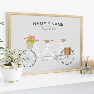Tandem Bike Personalized Names Wedding Gift Print / Bicycle Poster For Biking Couples / Engagement Anniversary / UNFRAMED ART 8x10 or 11x14