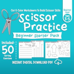 Schere Übungsfähigkeiten Aktivität Arbeitsblätter / Vorschule Kleinkind Anfänger / Linien Formen / 8.5x11 & A4 Größen enthalten / DIGITALER DOWNLOAD PDF