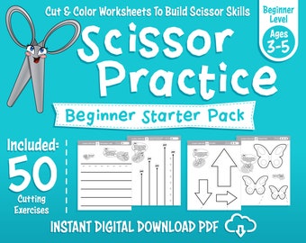 Scissor Practice Skills Activity Worksheets / Preschool Toddler Beginner / Lines Shapes / 8.5x11 & A4 Sizes Included / DIGITAL DOWNLOAD PDF