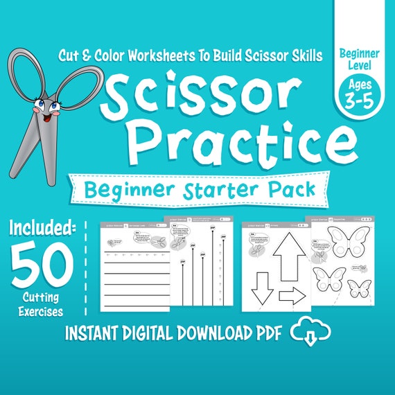 Scissor Practice Skills Activity Worksheets / Preschool Toddler Beginner /  Lines Shapes / 8.5x11 & A4 Sizes Included / DIGITAL DOWNLOAD PDF 