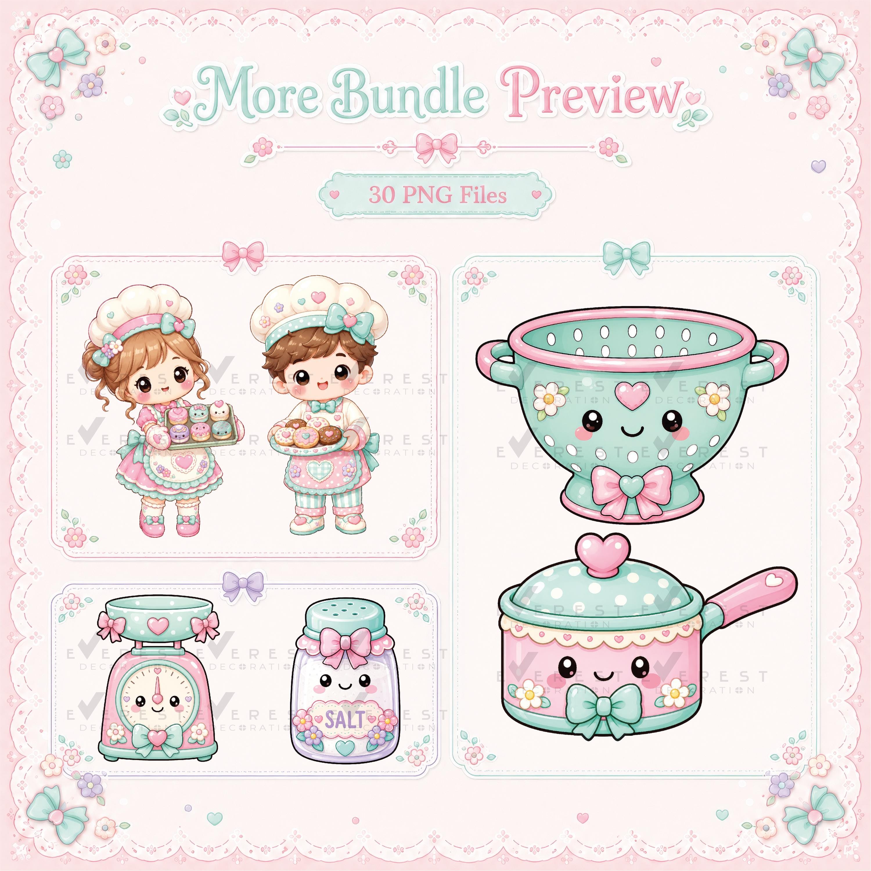 Minty Sweet Kitchen Clipart Bundle, Kawaii Baking PNG, Pastel Chef ...