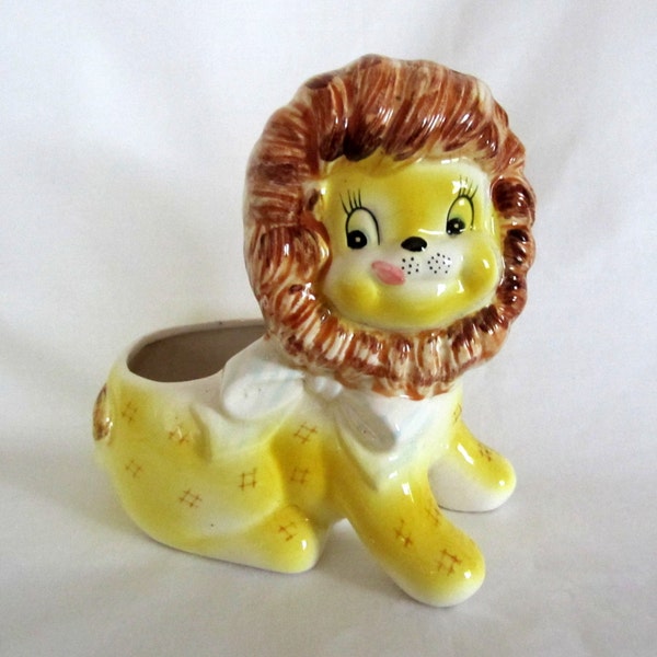Vintage Planter Leo the Lion Ceramic  Nursery Decor Yellow Baby Planter