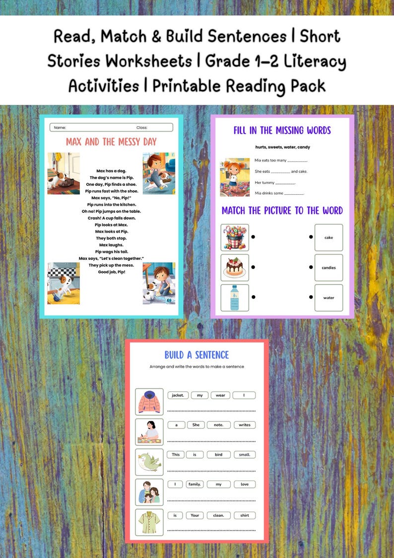 Grade 1-2 Reading Worksheets, Illustrated Short Stories, Sentence