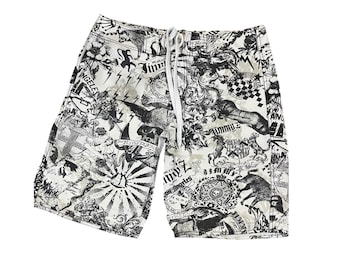 Jimmy'Z Board Shorts Mens Size 32 White Black Good Graphic Skull Surf Skate