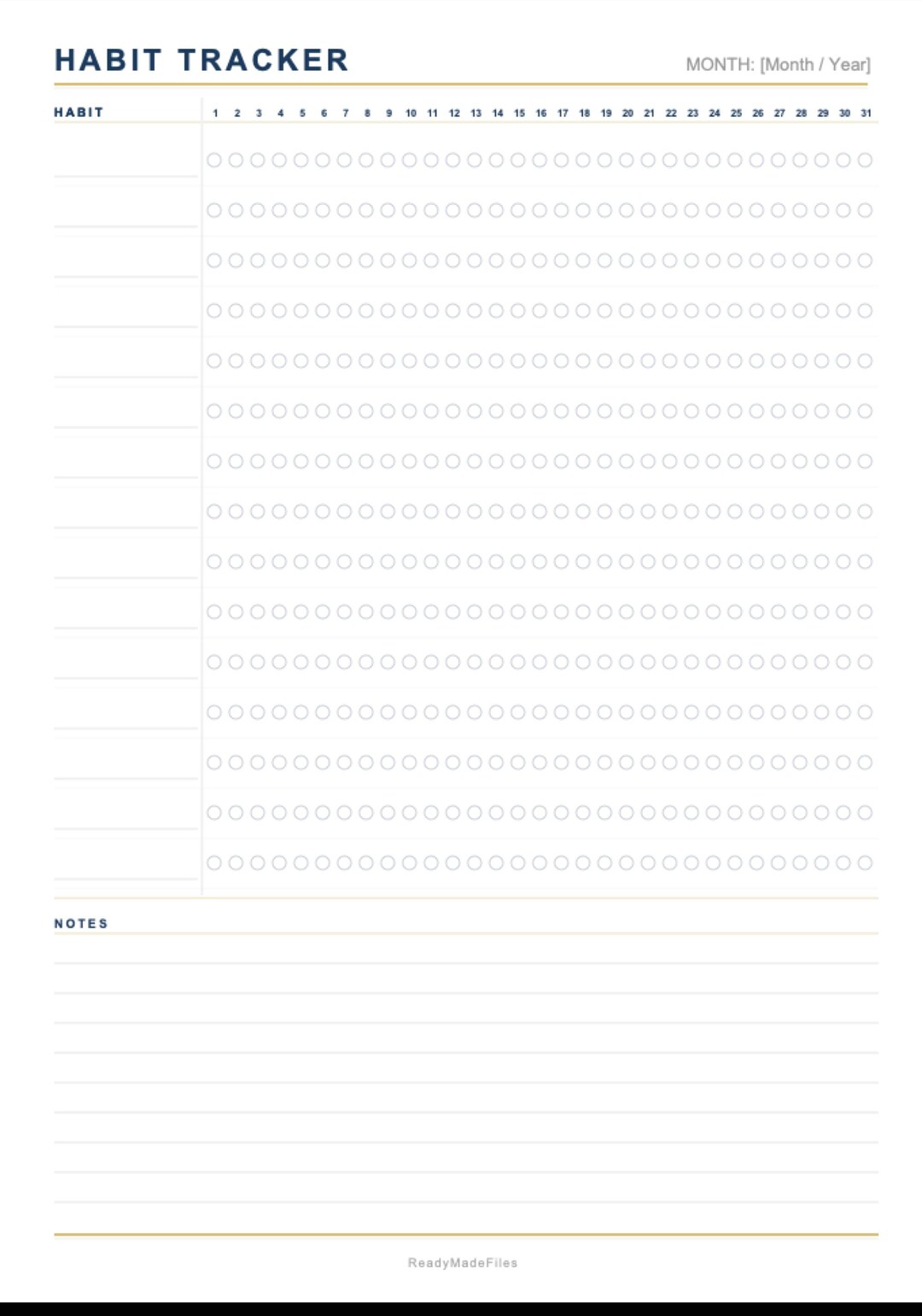 Habit Tracker PDF Template | Printable A4 | Monthly 31 Day Tracker ...