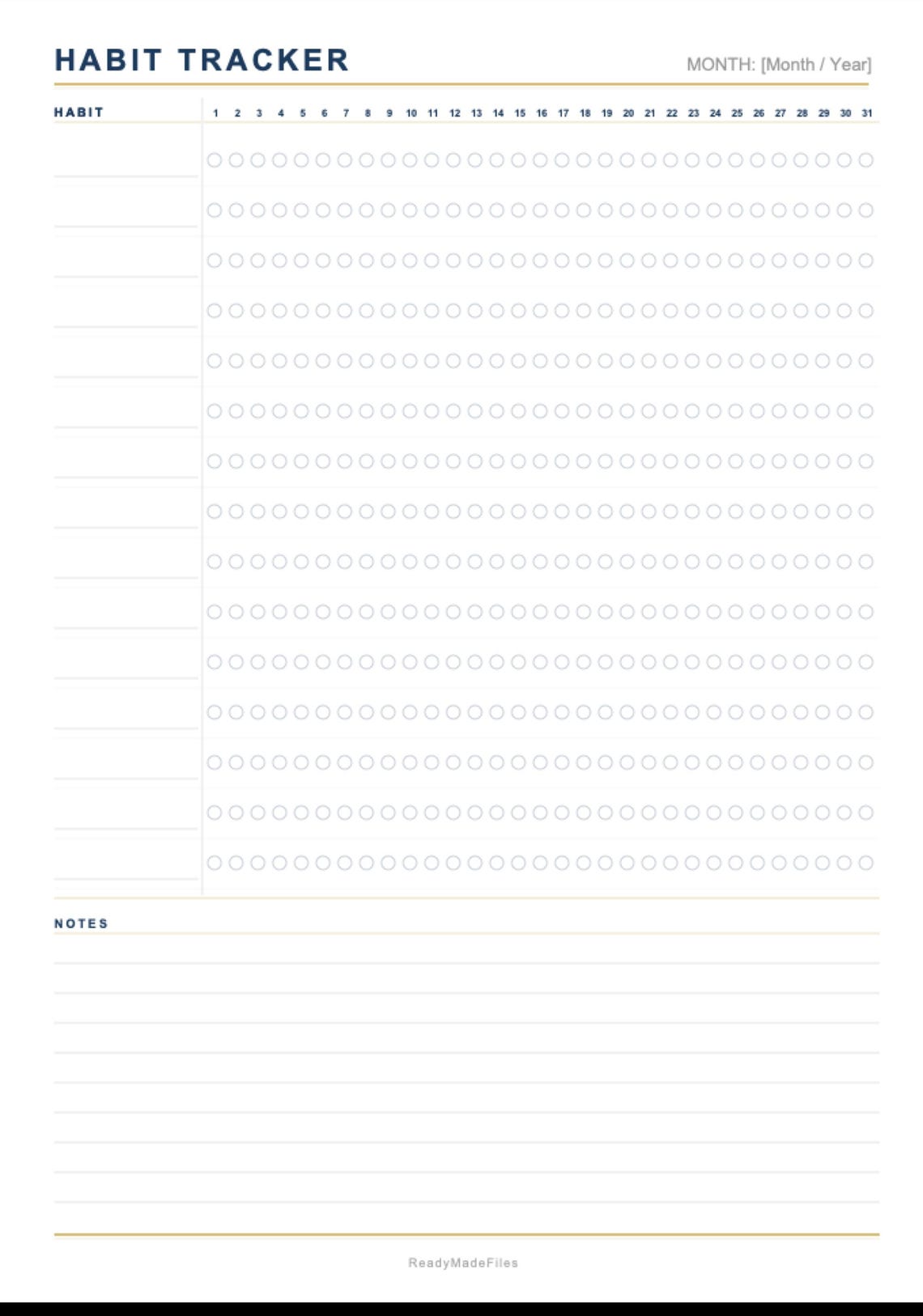 Habit Tracker PDF Template | Printable A4 | Monthly 31 Day Tracker ...
