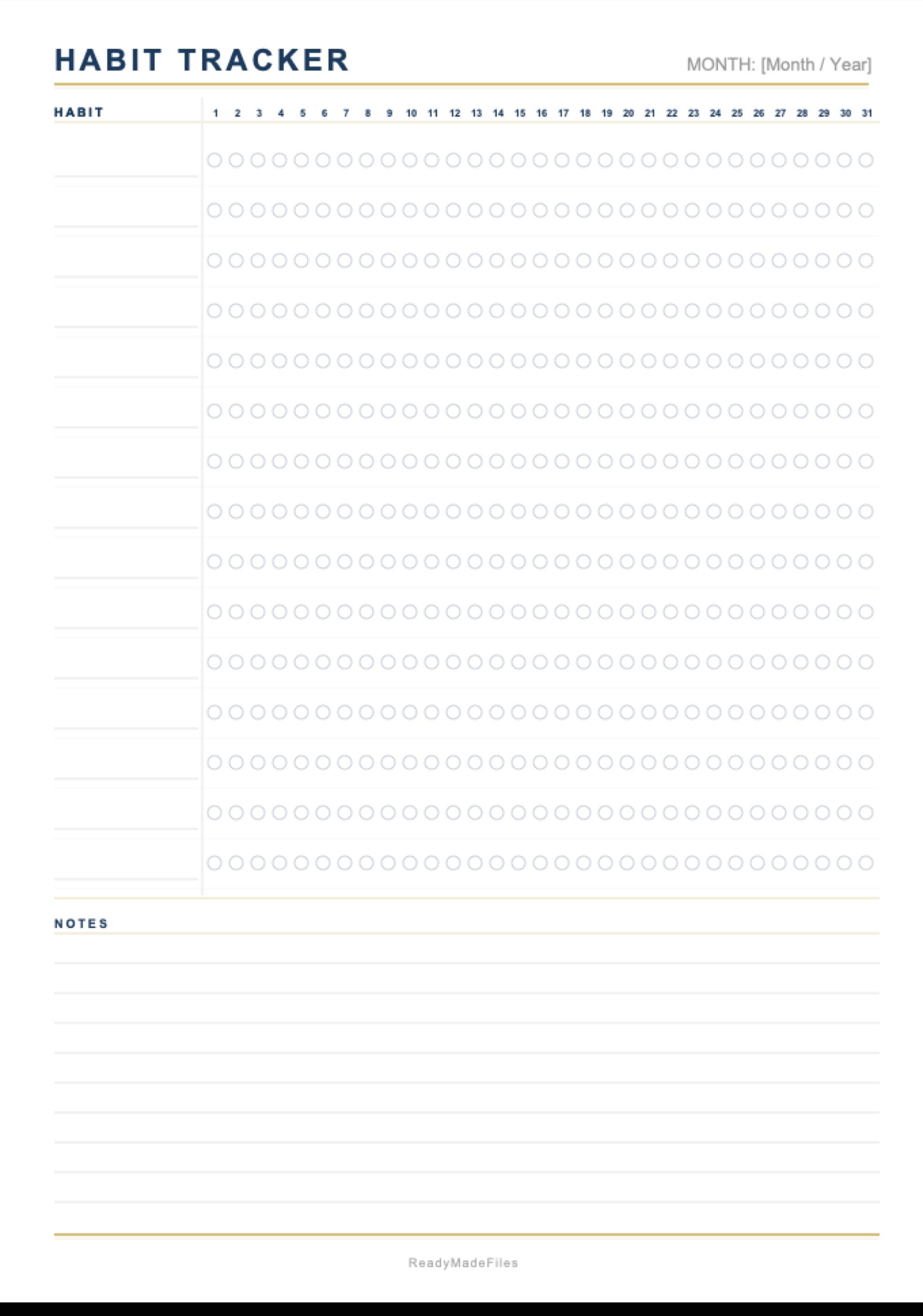 Habit Tracker PDF Template | Printable A4 | Monthly 31 Day Tracker ...