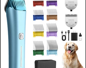 Dog Grooming Clipper with Replacement Blade- 5 in 1 Adjustable Blade Precision Cordless Trimmer,Thick Coats, Quiet for Professional Grooming