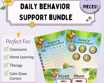 Jungle Behavior Support Bundle | Daily Checklist, Reward Chart, First Then Board