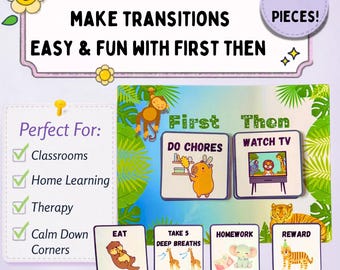 Jungle Animals First Then Board | Laminated Visual Support | Behavior & Transition Tool for Kids