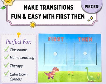 Dinosaur First Then Visual Schedule | Interchangeable Routine Chart for Kids