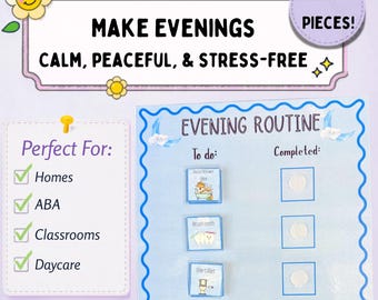 Evening Routine Chart for Kids | Laminated Visual Schedule with Icons | Early Learning Support