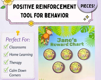 Jungle Animal Reward Chart with Removable Pieces | Laminated Behavior Chart/Token Board for Kids