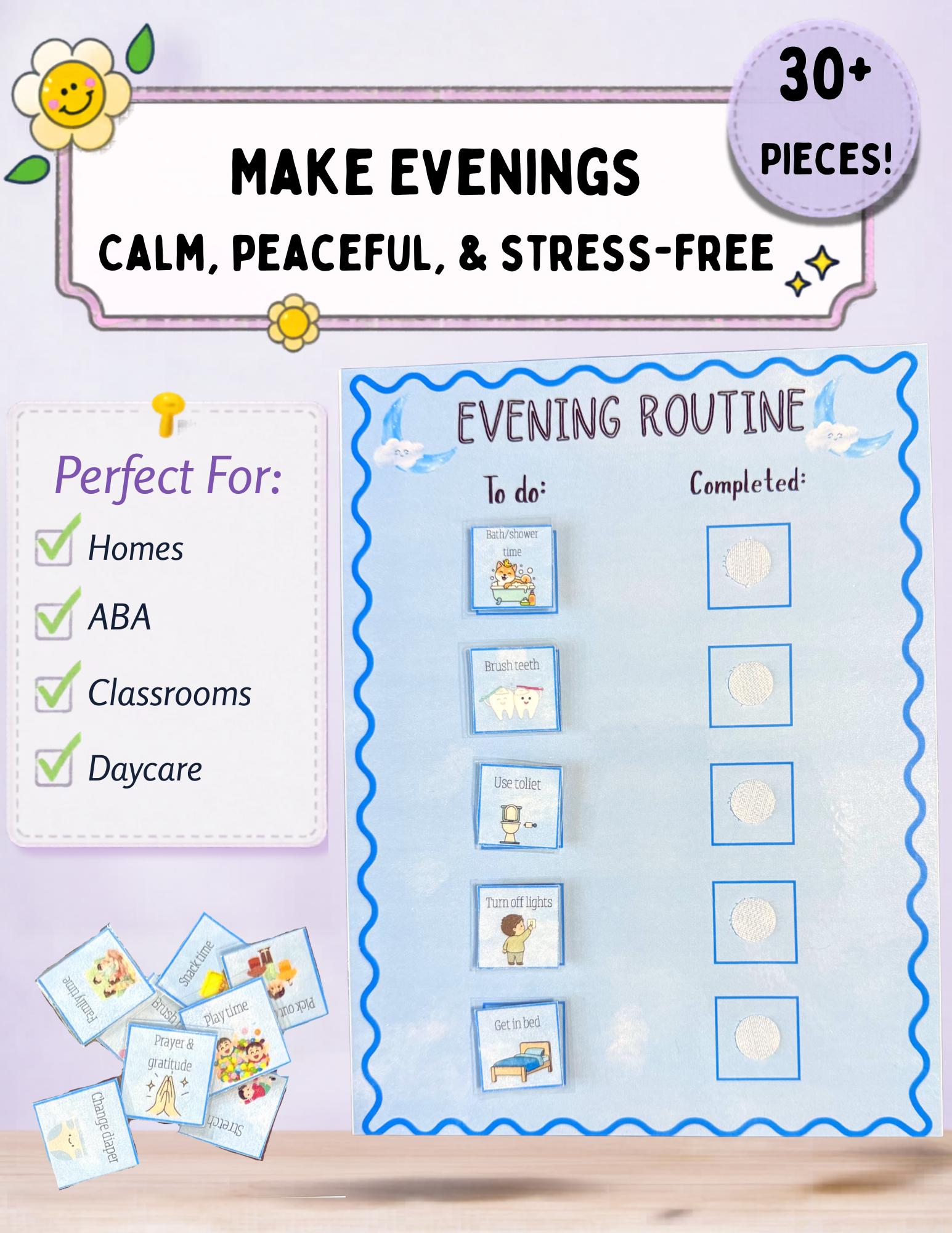 Evening Routine Chart for Kids | Laminated Visual Schedule With Icons ...