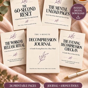 5 Minute Decompression Journal Printable, Evening Reset Journal, Mental Unload Pages, Overthinking Reflection, 4 Bonus Reset Tools