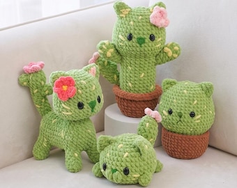 Cactus Cat Crochet Pattern, Amigurumi Cat Pattern, Crochet Plant Tutorial, Cute Crochet Plushie, Easy Crochet, Digital Download PDF