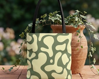 Bolso tote orgánico con estampado de camuflaje verde / Estampado de camuflaje abstracto, estampado integral