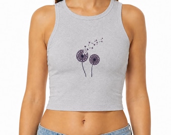 Camiseta sin mangas con estampado de semillas de diente de león / Camiseta deportiva minimalista con espalda deportiva y estampado floral.