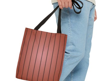 Bolso tote de rayas verticales color marrón óxido / Diseño de rayas minimalista