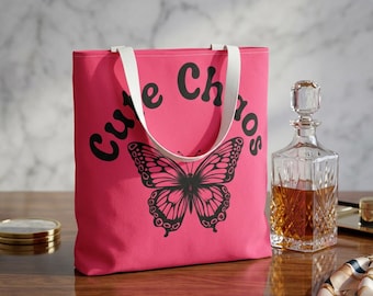 Bolso tote con estampado de mariposas y diseño de caos adorable / estampado rosa integral