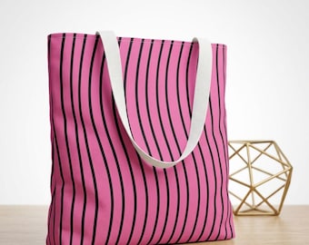 Réplica del bolso tote de rayas onduladas rosas / Estampado integral