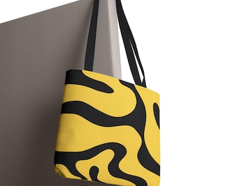 Bolso tote con estampado abstracto en espiral amarillo y negro / Estampado integral