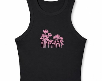 Camiseta sin mangas con silueta de flores silvestres rosas / Estampado floral de pradera