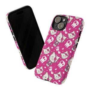 Punk Kitty Phone Case, Cute Kawaii Cat Skull Tough Cover, Pink Emo Goth Aesthetic, Y2K Scene Design, iPhone, Samsung, Google Pixel