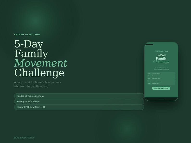 5-Day Family Movement Challenge — Free Homeschool Fitness Guide for Parents | Mobility & Stretching PDF Printable image 1