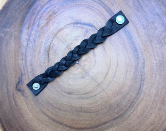 6" Handmade Upcycled Braided Leather Bracelet