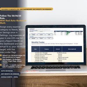 50/30/20 Budget Spreadsheet Google Sheets Excel | Needs Wants Savings Planner | Auto-Bucketed Monthly Budget Dashboard