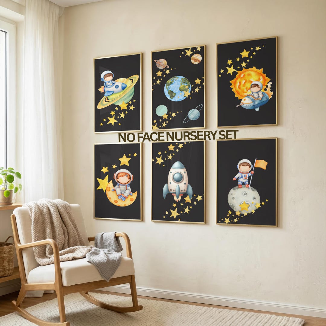 Space Nursery Wall Art Set of 6 | Astronaut Nursery Decor | Outer Space ...
