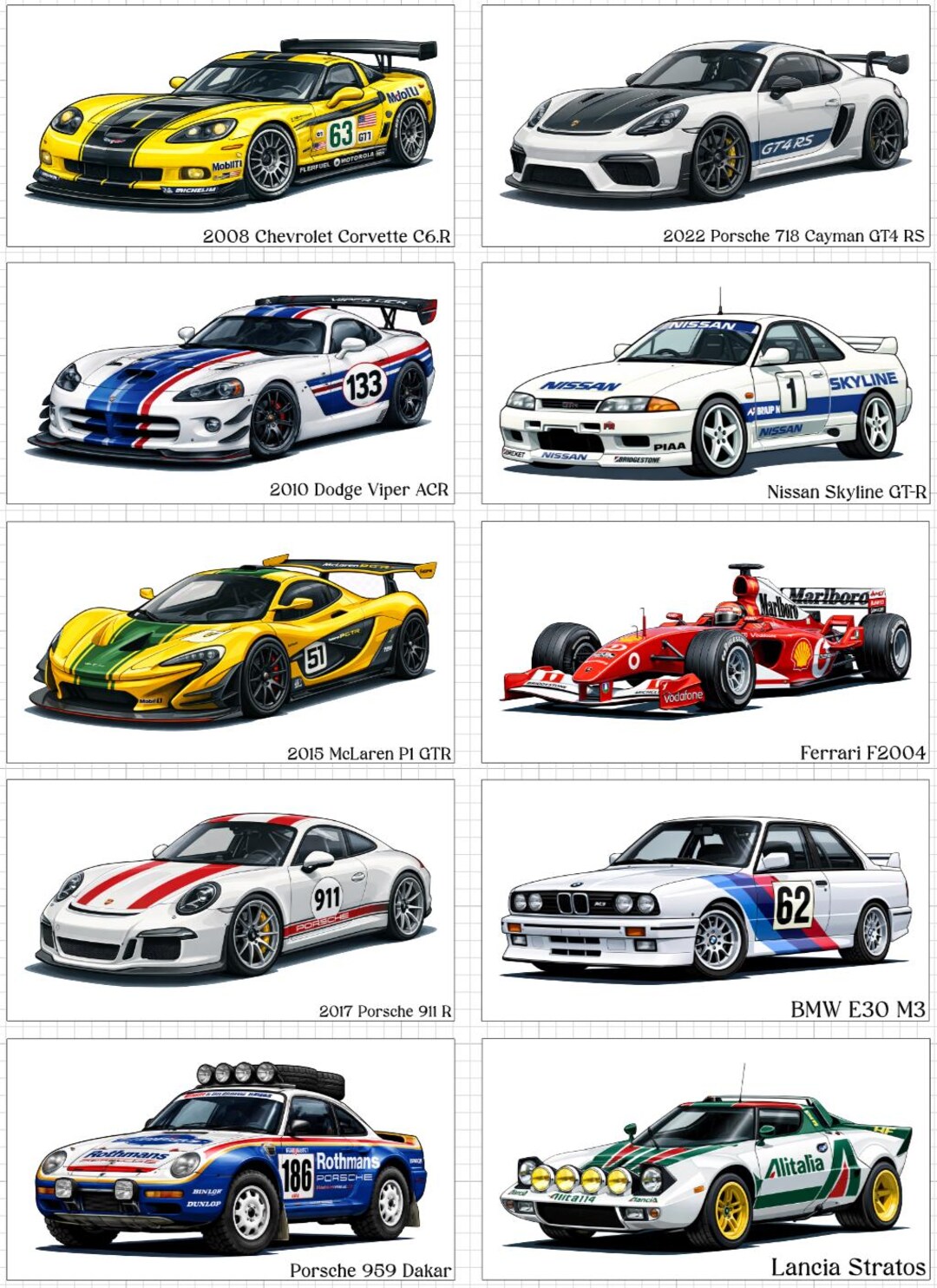 Vinyl Car Model Stickers Set 6 of 6 - Racers - Etsy