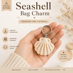 Seashell Bag Charm Crochet Pattern, Beginner Friendly Keychain Tutorial (PDF Download)