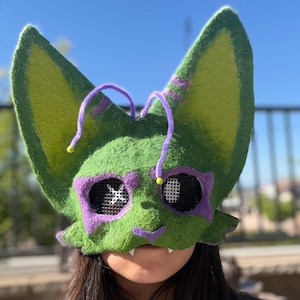 Handmade Therian Mask | Felt Animal Alterhuman Gear | Quadrobics Cosplay Mask | Custom Furry Face Mask with Mesh Eyes | Dog Otter Cat Alien Cat