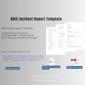 Mall för NDIS-incidentrapport | Dokumentationsformulär för supportmedarbetare | Revisionsmedveten layout | Ifyllbar PDF och redigerbar Word