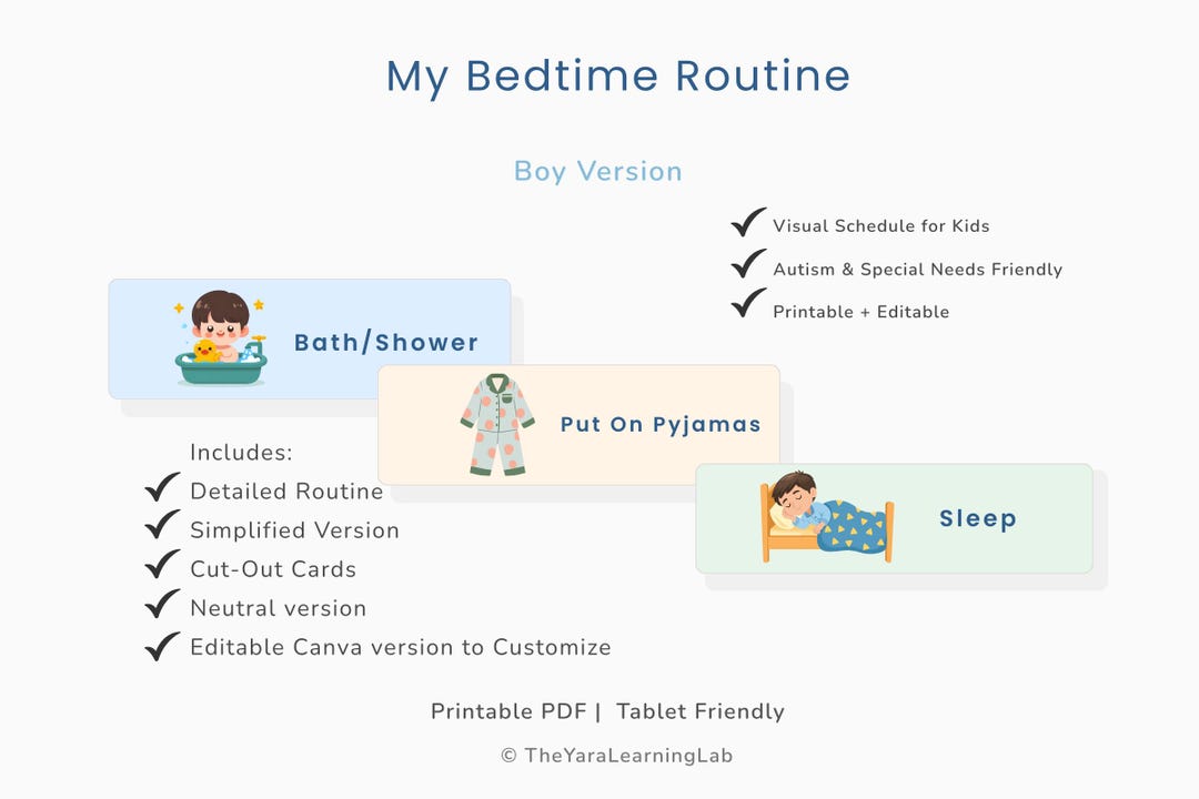 Visual Bedtime Routine Cards for Kids | Autism, Toddler Schedule ...