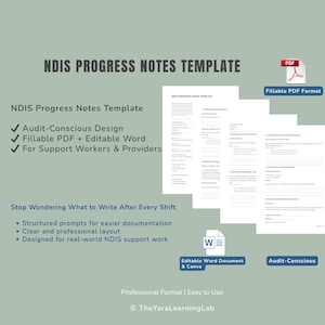 NDIS Progress Notes Template | Audit-Conscious Support Worker Documentation | Fillable PDF & Editable Word | SIL n Disability Care