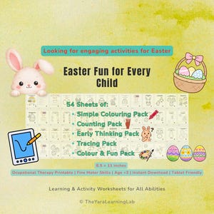Pacchetto di attività pasquali / Schede da colorare, ricalcare e contare / Stampabili e compatibili con iPad / Per bambini piccoli e in età prescolare (Download digitale)